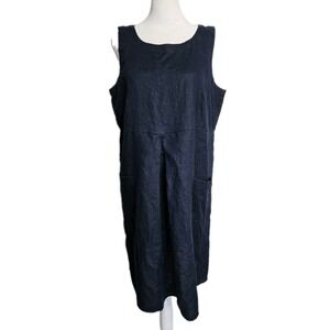 J. Jill Love Linen Dress Navy Blue Sleeveless Shift Dress Pockets Relaxed Fit MP